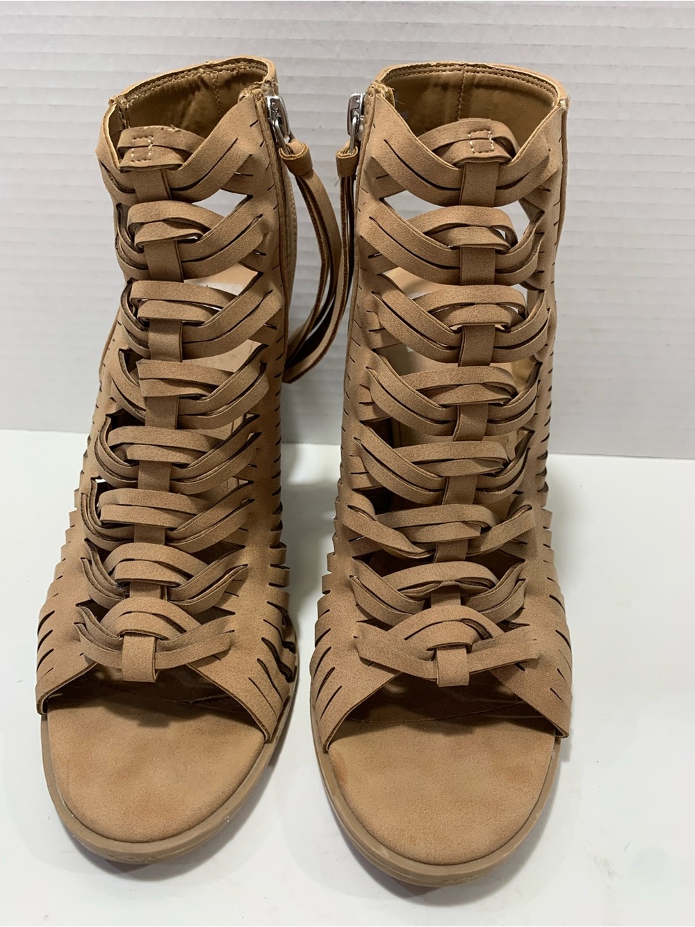 DV by Dolce Vita Tan Woven Peep-Toe Heeled Sandals